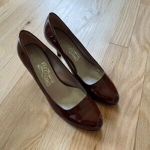 Ferragamo  Patent Burgundy Kitten Heels